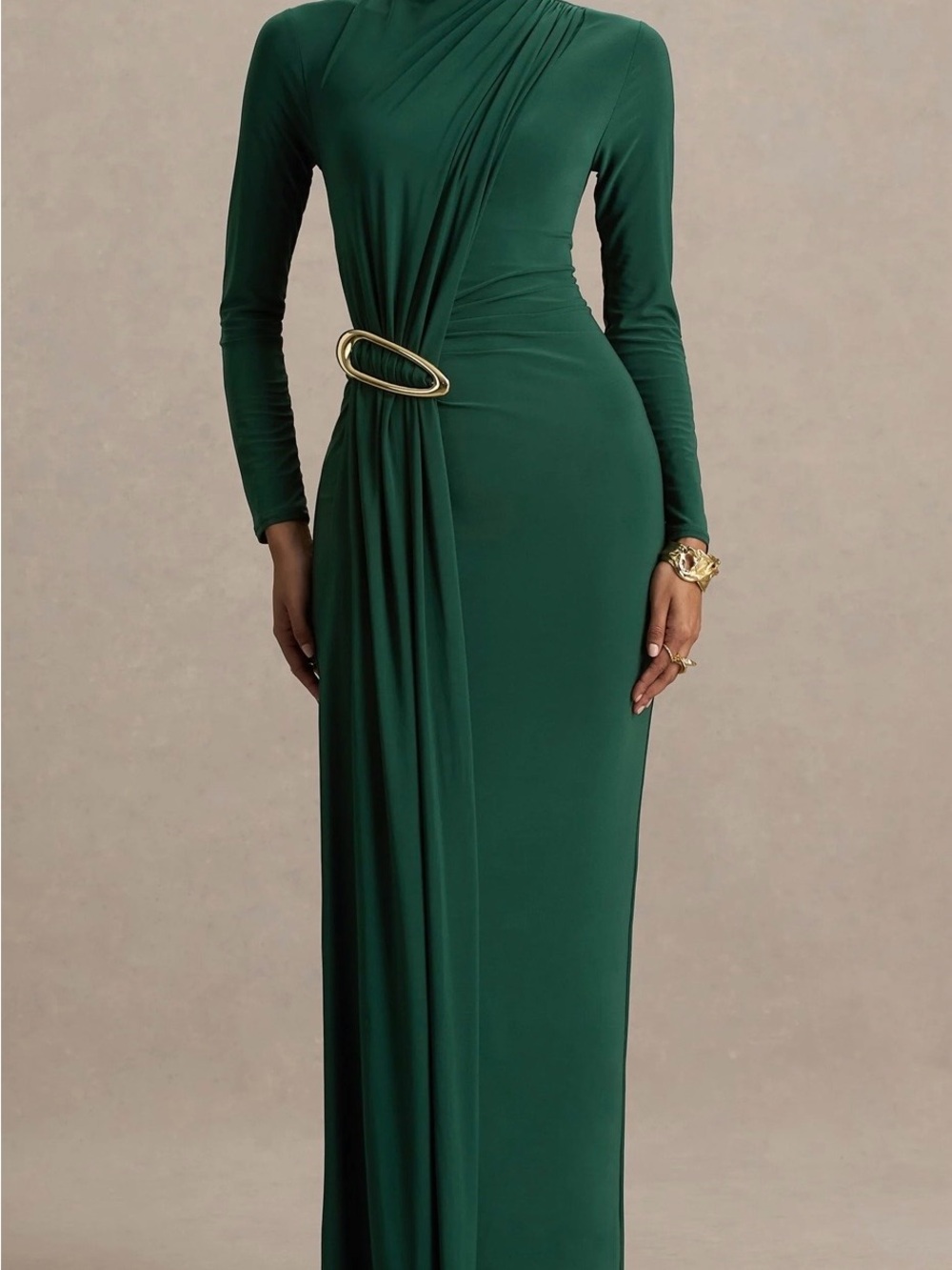 Club L London Zadie Teal High Neck Maxi Dress With Gathered Detail Size 12